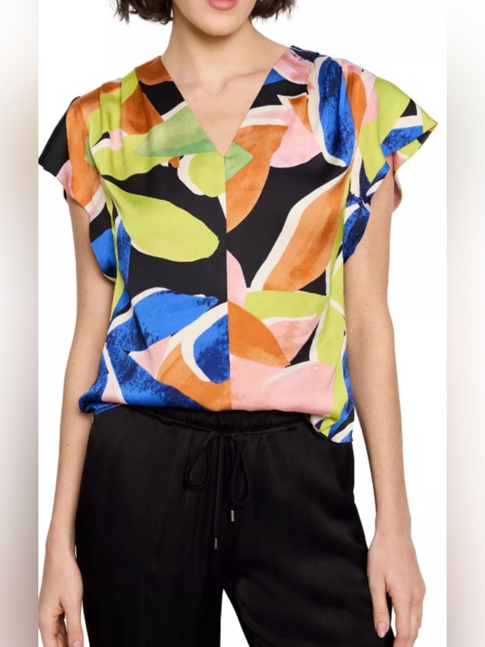 NWT NIC + ZOE mega blooms flutter woven top L